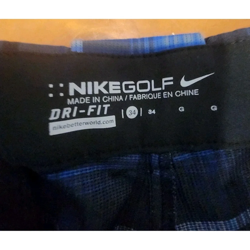 Nike Dri-Fit Golf Shorts Mens 34 Blue Plaid Performance Pockets Outdoor Sports‎